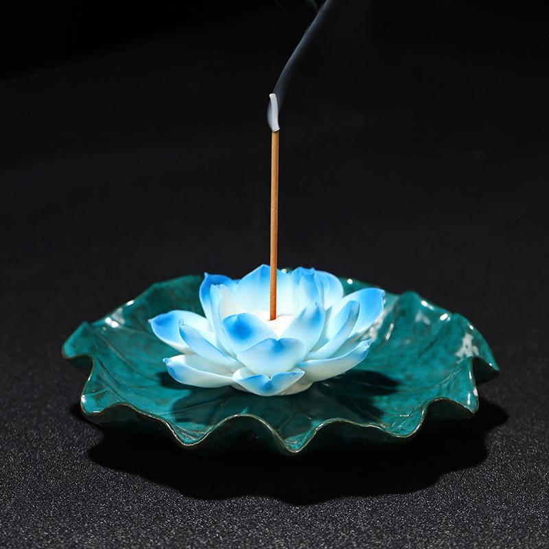 

Керамическая курильница в форме листьев лотоса, держатель для благовоний в виде лотоса, улавливатель пепла, буддийские принадлежности для домашнего декора
