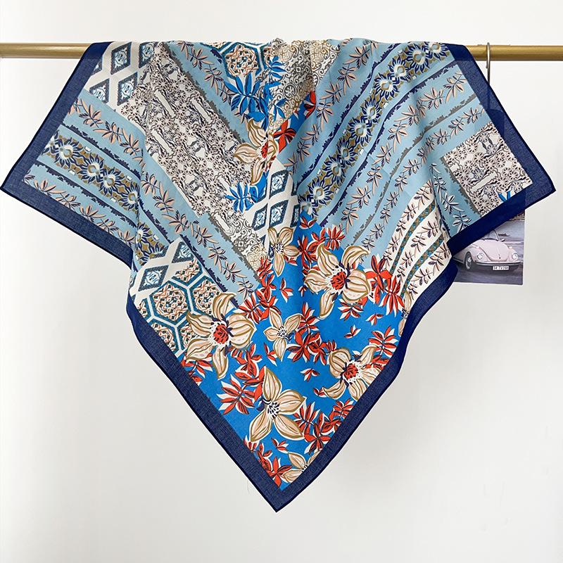 Retro ethnic style cotton small square scarf silk scarf spring and summer new fashion versatile stacked waist scarf decorative headscarf scarf