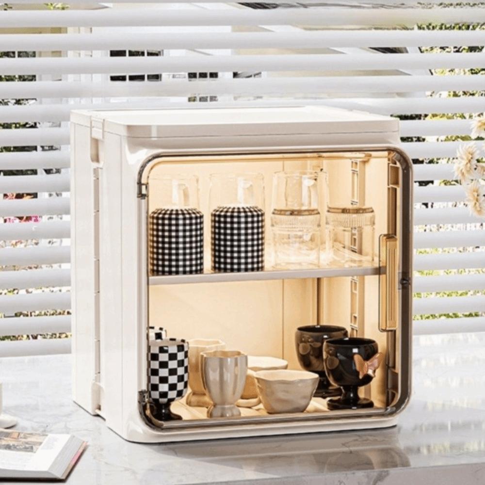 

Dustproof Kitchen Cupboard Multi functional Drain Cup Rack Tea Set Storage Box Collectibles White S