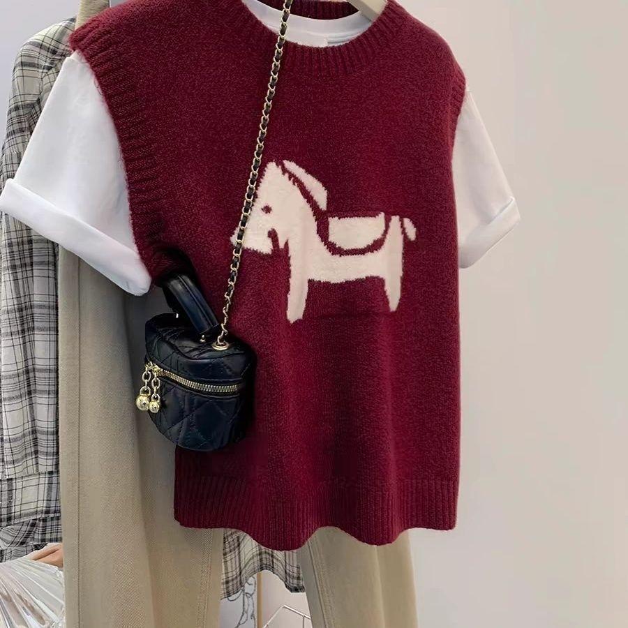 New Japanese Style Grey Knit Vest Women Loose Sleeveless Cardigan Spring Autumn Student Casual Outwear