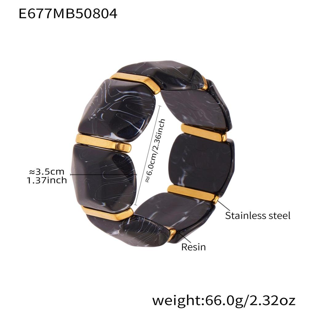 18K Gold-Plated Dopamine Resin Bracelet: European & American Light Luxury Fashion, Versatile Wide Band Elastic Design.