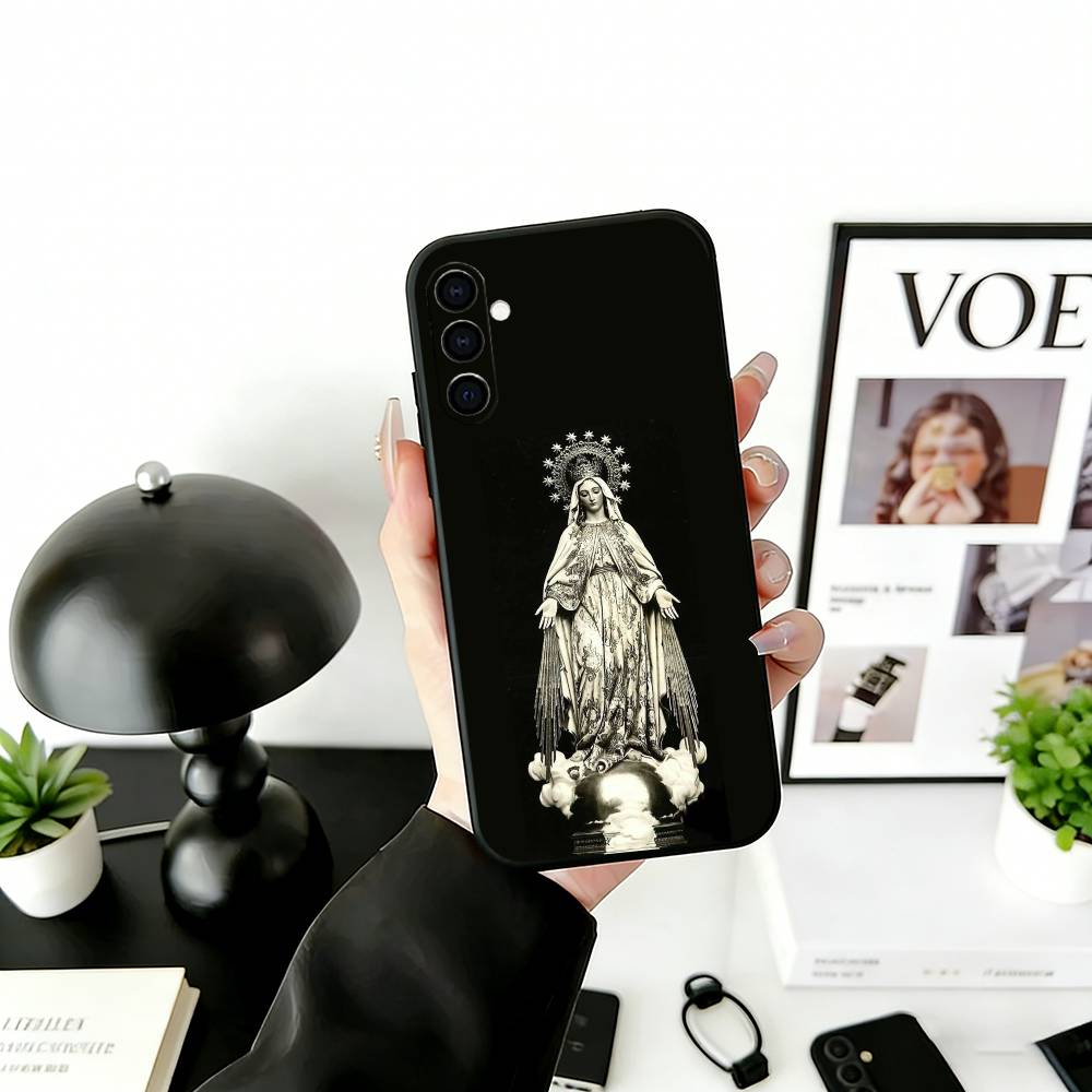 

V-Virgin Mary Celestial Grace Phone Case Black Silicone Soft For Samsung Galaxy A73,A72,A71,A70,A53,A52,A51 Samsung a13 5g