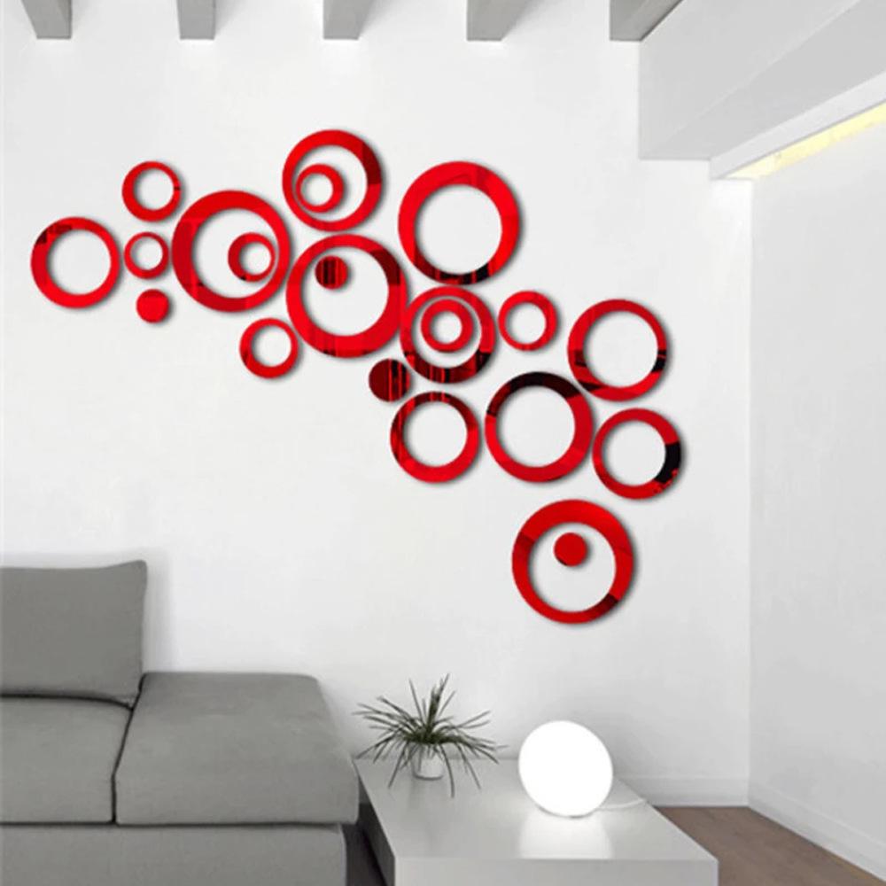 Set of 24 Round Acrylic Mirror Wall Stickers for Living Room or Bedroom Decoration