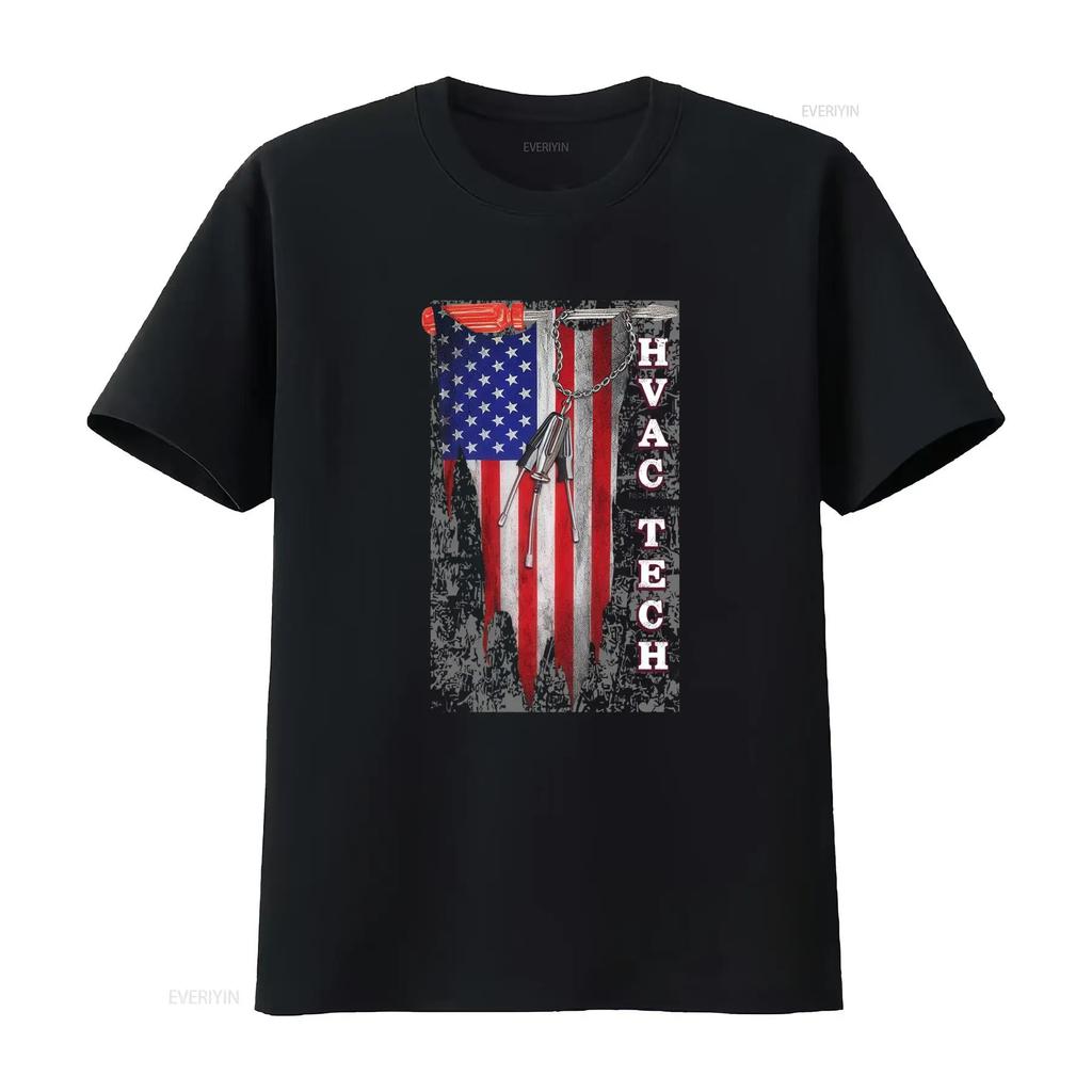 HVAC Technisches T-Shirt Tech Amerikanische Flagge Patriotisch Mechaniker Werkzeuge Design Rundhals vintage Gewaschen Mode Atmungsaktiv Weich