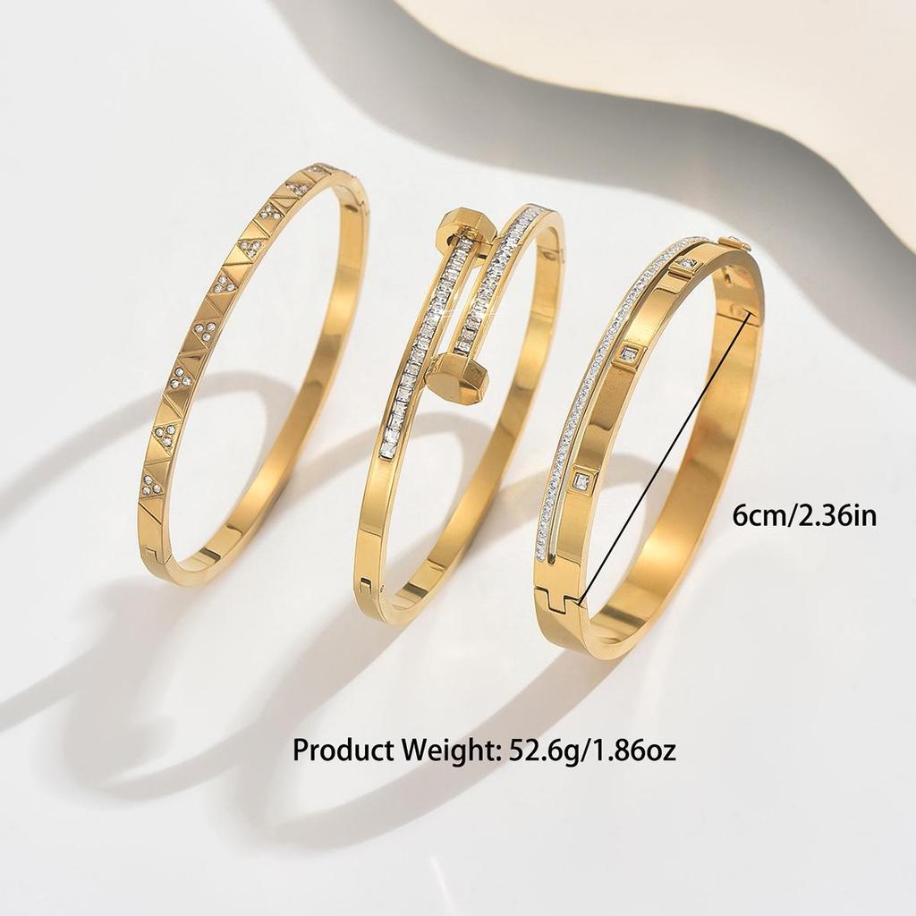 European & American Fashion Titanium Steel Double-Head Square Diamond Flower Open Cuff Women's Bracelet
