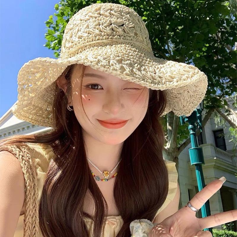 Summer French Big Brim Sun Hat Women's Fashion Ins Seaside Sun Protection Straw Hat Pastoral Pearl Face Small Sun Hat