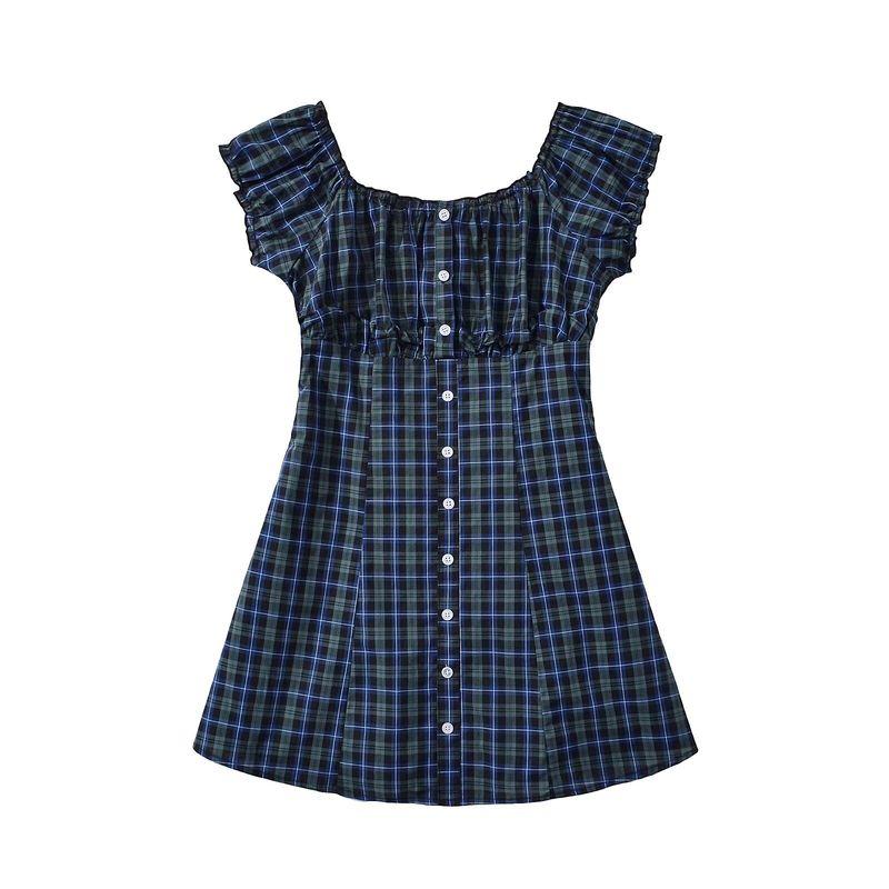 Kaslead New Women clothes Western Style Fashion Sweet and Spicy American Farm Style Plaid Dress