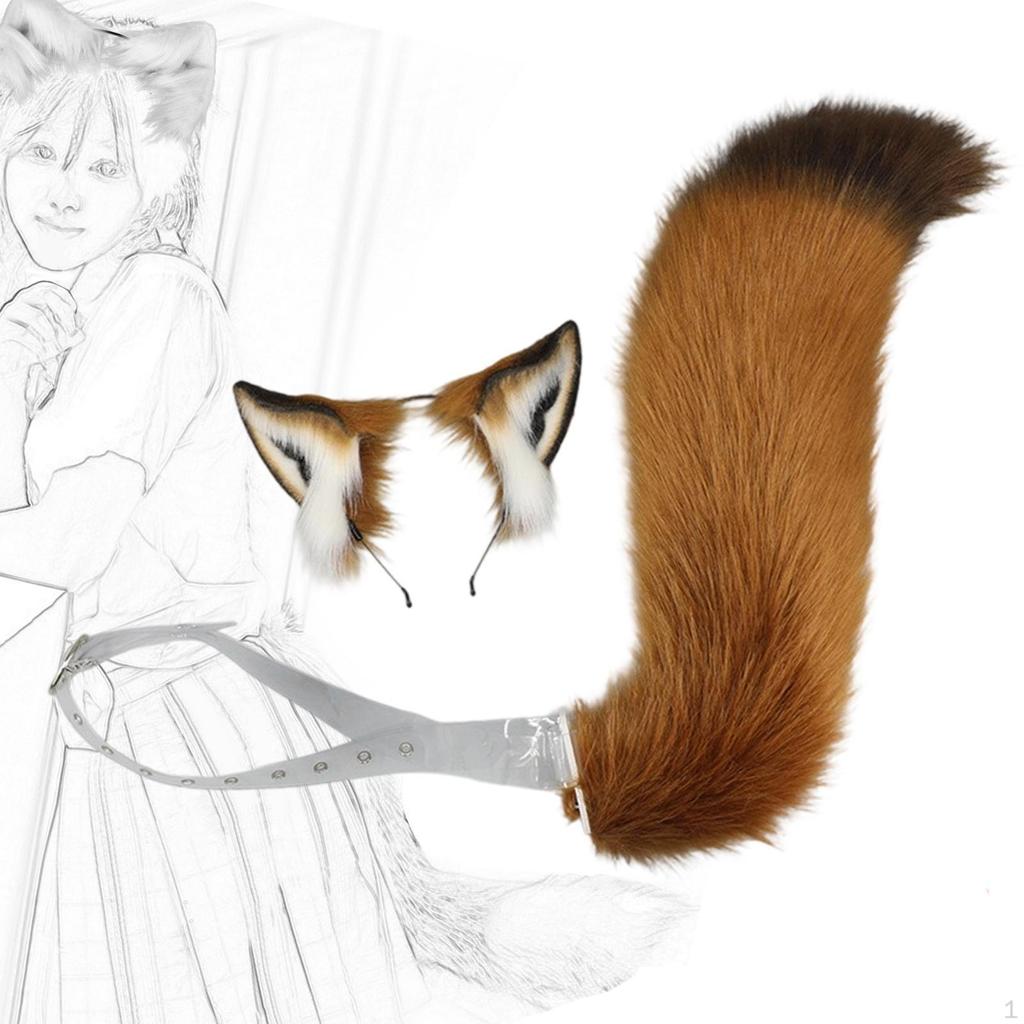 Ears and Tail Headwear Realistic Adjustable Belt for Women Cosplay Props