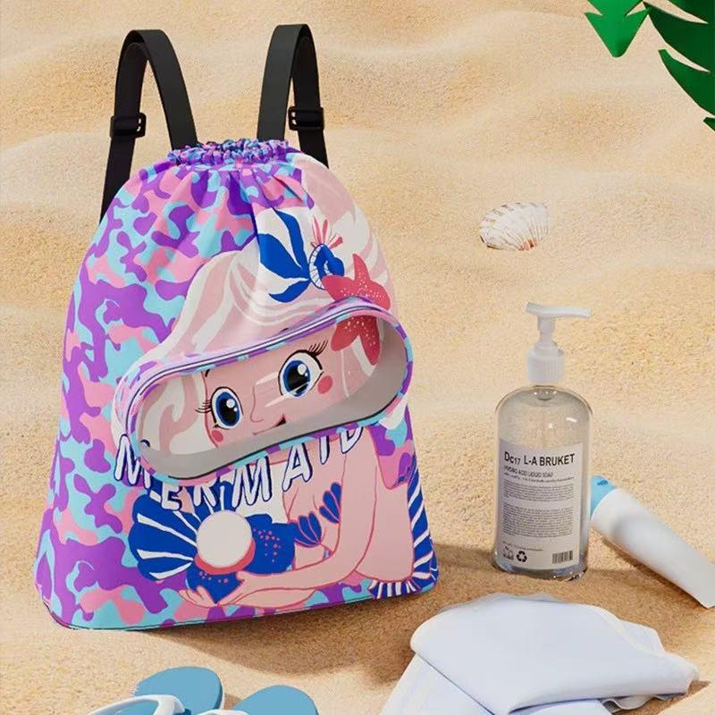 Kids' Cartoon Beach Backpack: Waterproof, Large Capacity with Dry/Wet Separation