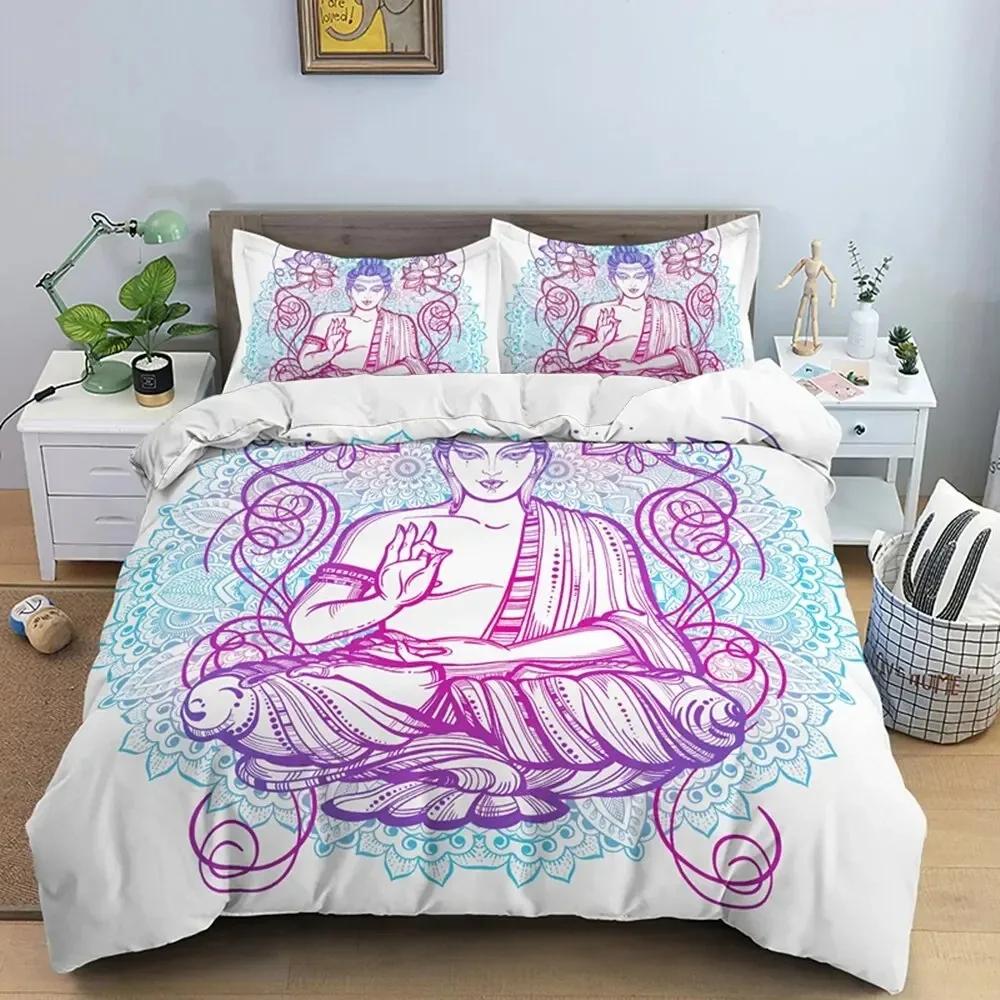 Family Buddha Bedding Set Mandala Quilt Cover Luxury Twin King Size Bed Sets Bohemian Bedclothes With Pillowcase