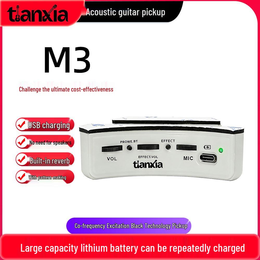 

Bluetooth Wooden Guitar Pickup with Drum Machine - No Side Hole Required, Easy Install