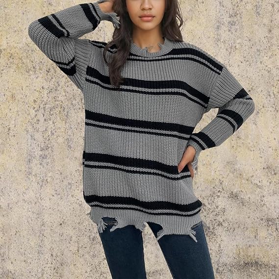 Women Warm Knitted Sweater Autumn Winter Edges Tassel Pullover Top Round Neck Oversize Sweater Sweatshirt Activewear