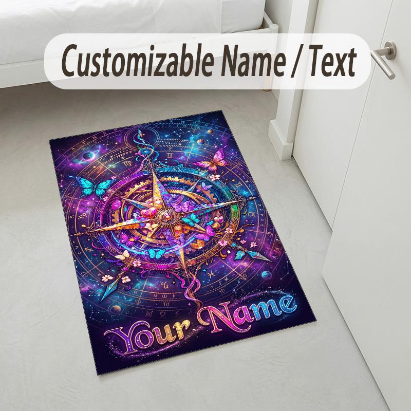 Fantasy Magic Theme Crystal Velvet Rug Personalized Custom Name Text Soft Floor Mat Home Decor