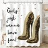 Luxurious Golden High Heel Design Waterproof Shower Curtain For Bathroom Decoration Girls Just Wanna Have Fun