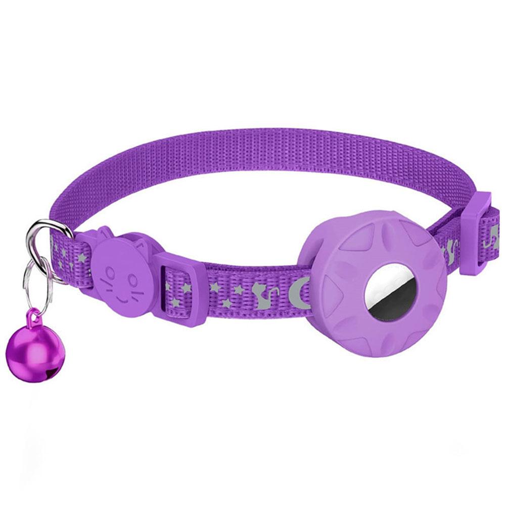 

Adjustable Anti Loss Collar Reflective Star Moon Cat Dog Collar Airtag Pet Collar with Bell Cute Pet Cat Positioning Collar for Airtag Pet Collar фиолетовый