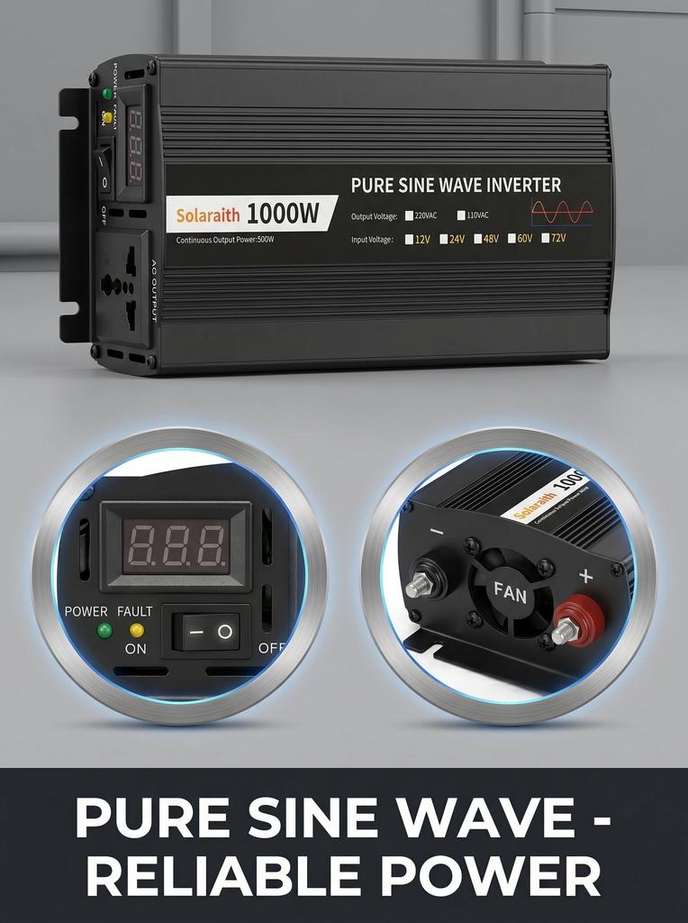 Pure Sine Wave Inverter 500W Peak 1000W DC 12V 24V 48V 60V to AC 110V 220V Solar Inverter DC to AC Converter- /ODM Supported