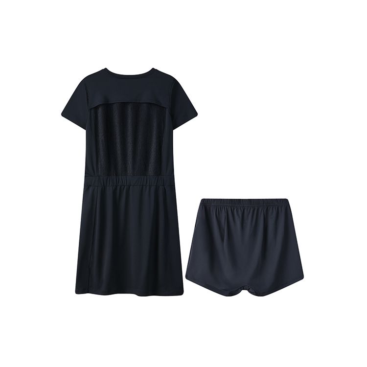 FILA Athletics Logo Letter Casual Sports Round Neck Short Sleeve Dress Women dresses Legendary-Blue A11W125307F-NV