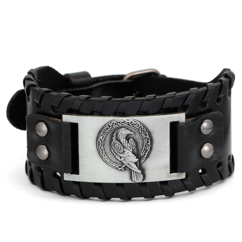 Vintage Norse Rune Leather Bracelet For Men Odin Symbol Punk Style Accessory