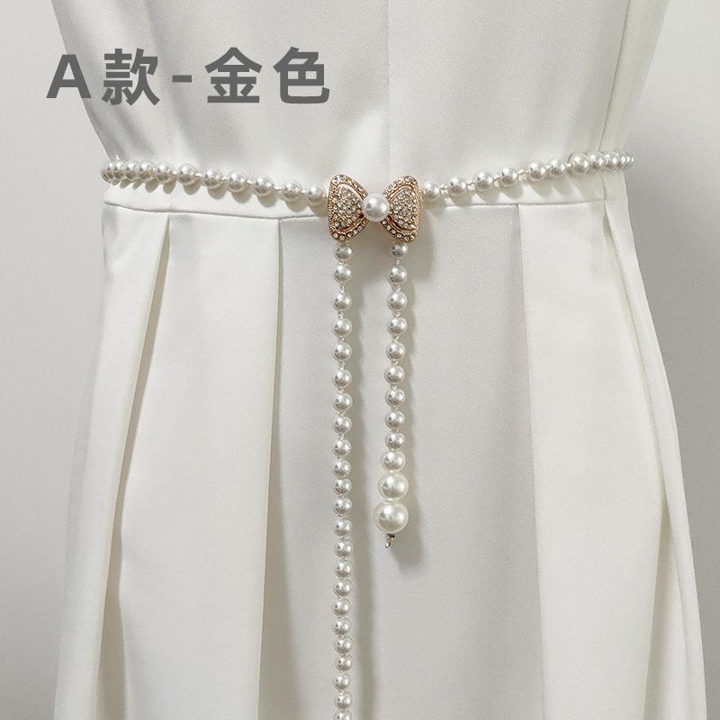 Pearl Waist Chain Ladies Belt Dress Decorative Rhinestones Beaded Waist Seal Elegant Women