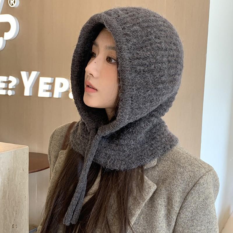 Căciulă Tricotată Culoare Solidă Eșarfă Versatilă Călduroasă Rezistentă la Vânt Căciulă Pulover Femei Toamnă și Iarnă Căciulă de Lână