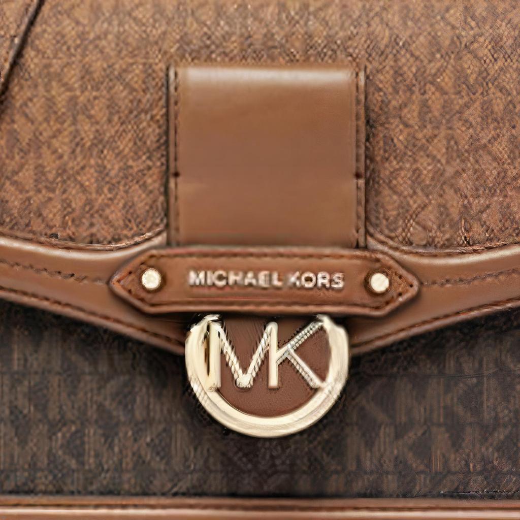Michael Kors MK Jessie Commuter Logo Color-Block Faux Leather Shoulder Crossbody Bag Medium Women Bags Dark-Brown White 30S0GI6L2V-299
