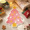 Christmas Pink Tree Ornament Shaped Rug Soft Plush Non Slip Floor Mat for Girls Bedroom Nursery Holiday Home Decor