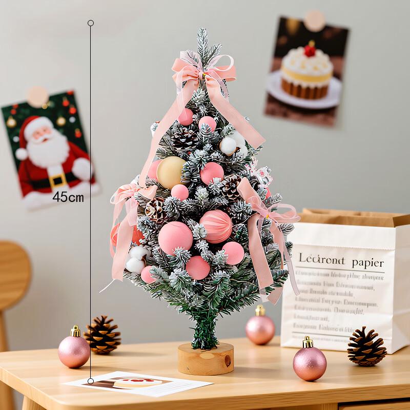 Pink Frosted Desktop Christmas Tree Set
