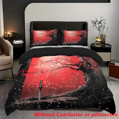 Romantic Cherry Blossom Digital Printing 3D Quilt Cover, Bedding Home Textile Three-Piece Set