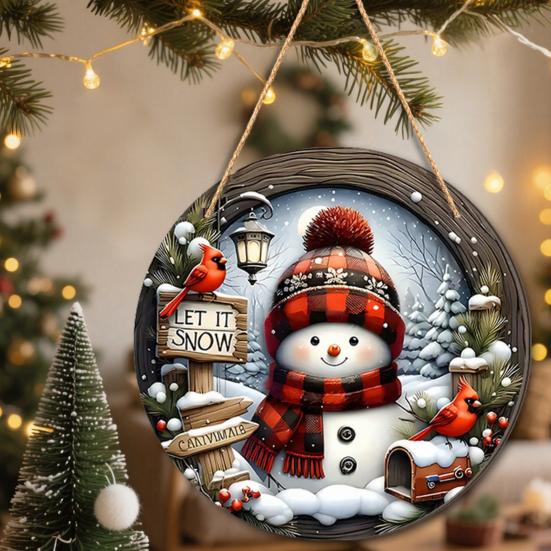 Holiday Decorations for Home Wooden Christmas Hanging Pendant, Snowman/Santa Claus/Gnome Ornament with Natural Wood Accents Hemp Rope Indoor