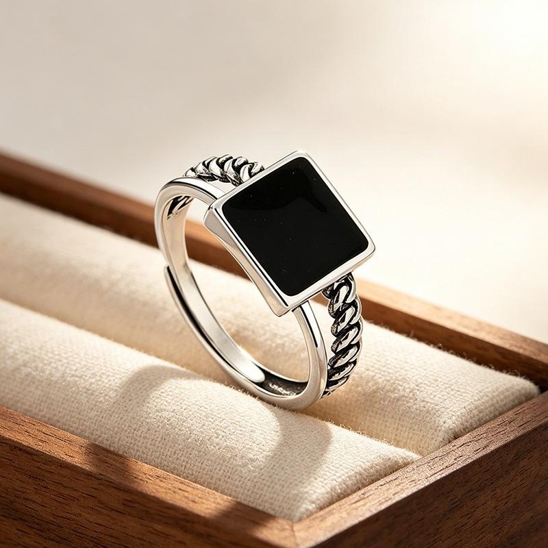 New Square Retro Simple 925 Sterling Silver Jewelry Geometric Opening Rings  02902
