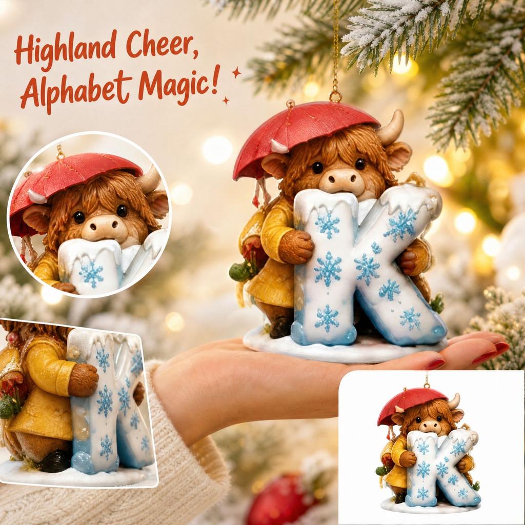 Weihnachts-Kuh-Ornament mit 26 Buchstaben, 2D Acryl Hängedekoration für den Weihnachtsbaum