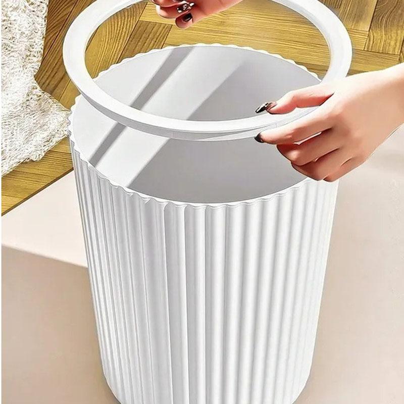 1pc Simple Striped Trash Can, Paper Basket Bin For Bedroom, Living Room, Bathroom, Waste Management Container