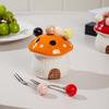 Kreatives Keramik-Pilz-Fruchtgabel-Set Exquisites Desktop-Aufbewahrungsglas Home Fruchtgabel-Aufbewahrungsbox Heimdekoration Geburtstagsgeschenk