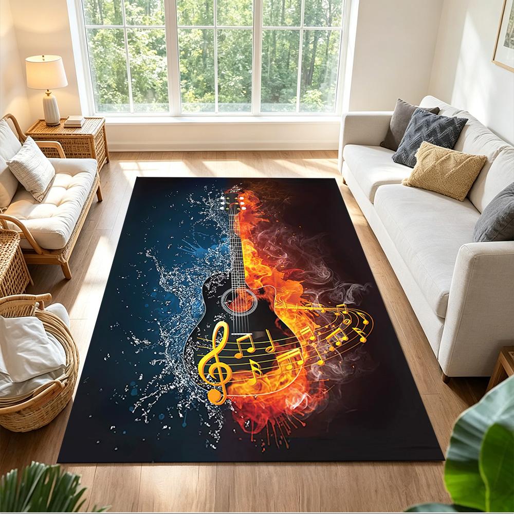 Electric Fire Guitar Fusion Non-Slip Home Carpet Design for Office Decor Living Room Bedroom Gift