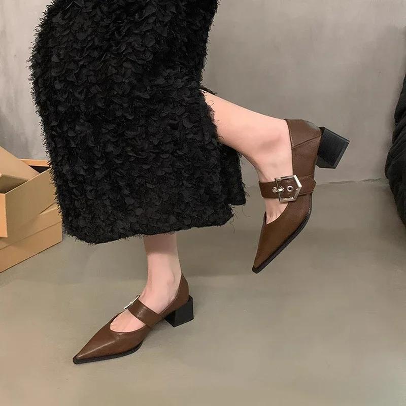 Pointed Toe High Heels Shoes Women Sandals Spring Chunky Dress Shoes Designer 2024 New Summer Buckle Pumps Zapatillas Female