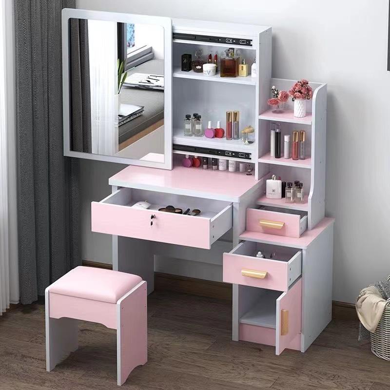 Compact Modern Makeup Dressing Table with Sliding Mirror and Integrated Storage