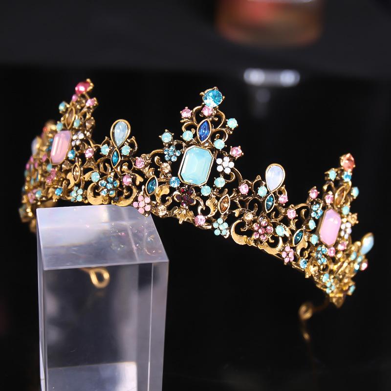 New European and American Bridal Headwear Baroque Colorful Crown Hair Accessory Princess Evening Dress Styling Accessories