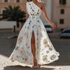 women's High Waist One Shoulder Floral Print Maxi Dress Split Thigh Evening Party Sundress