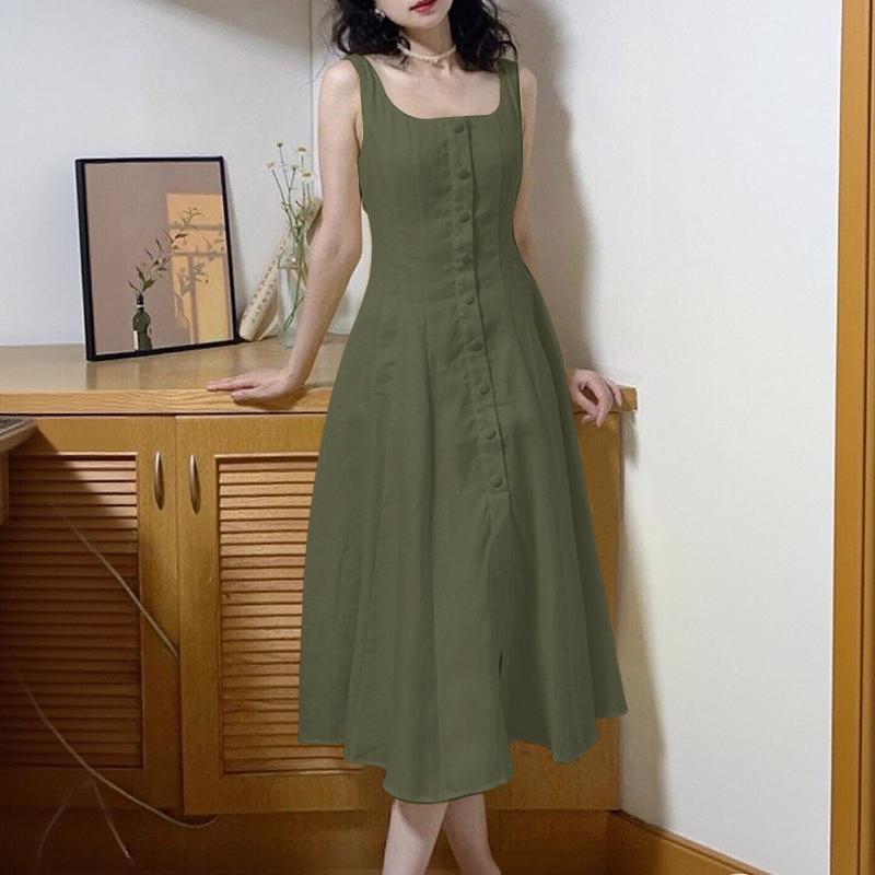 ZANZEA Damen Lässig Rundhals Sommer Ärmelloses Kleid