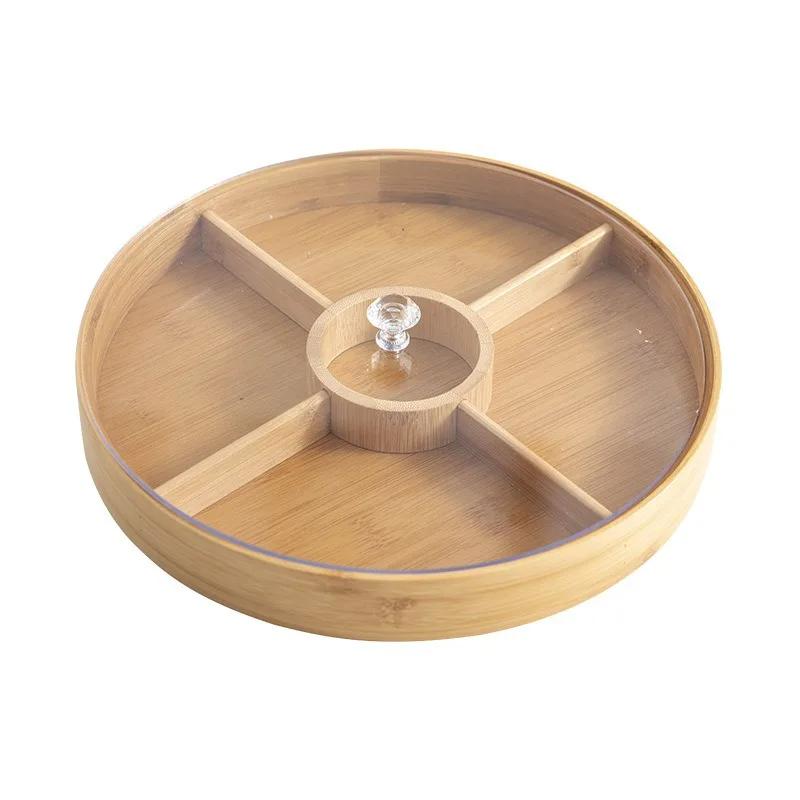 Wooden Bamboo Partition Tray With Cover Nuts Dried Fruit Candy Holder Party Indoor Outdoor Appetizer Food Serving Plate Supply