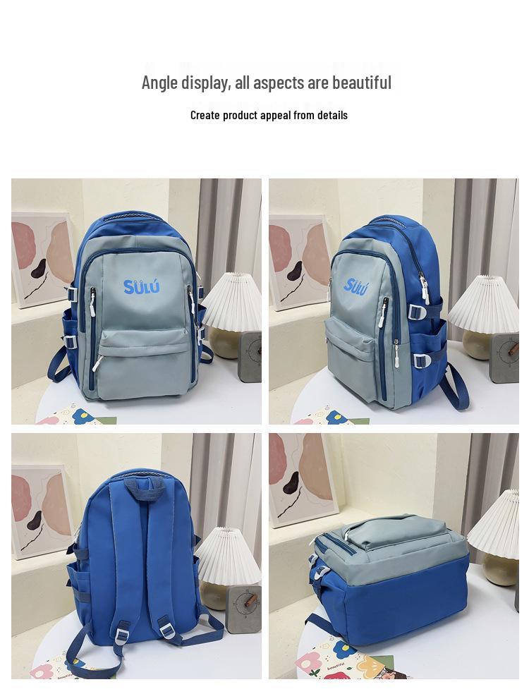 Women's Retro Color Block Backpack for Students (Large Capacity)