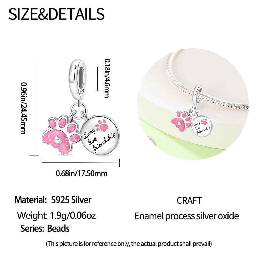 Original Copper Charms Luxury Pink Cat Paw Pendant Round Shape Beads Fit Bracelet Diy Women Making Delicate Gift