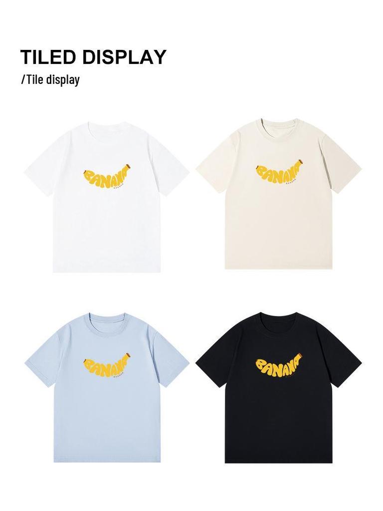 Women's Creative Banana Print Cotton T-Shirt - Short-Sleeved, Versatile Spring/Summer Casual Top