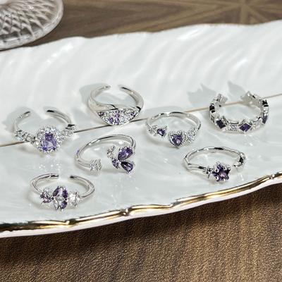 Cold Wind Stacked Wearing Girlfriend Girl Sweet Romantic Purple Diamond Butterfly Open Ring Female Ring Personalized Simple Ring