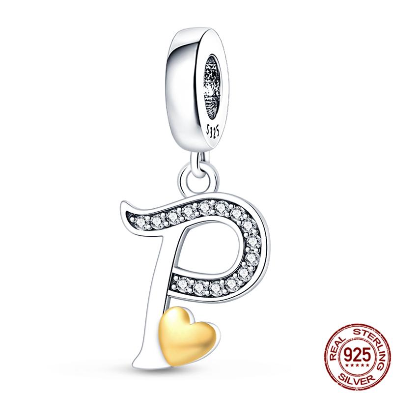 Original Design Anhänger Zirkon Herzform 26 englische Buchstaben A-Z Charm Perlen Passend 925 Original Armband Halskette Schmuck