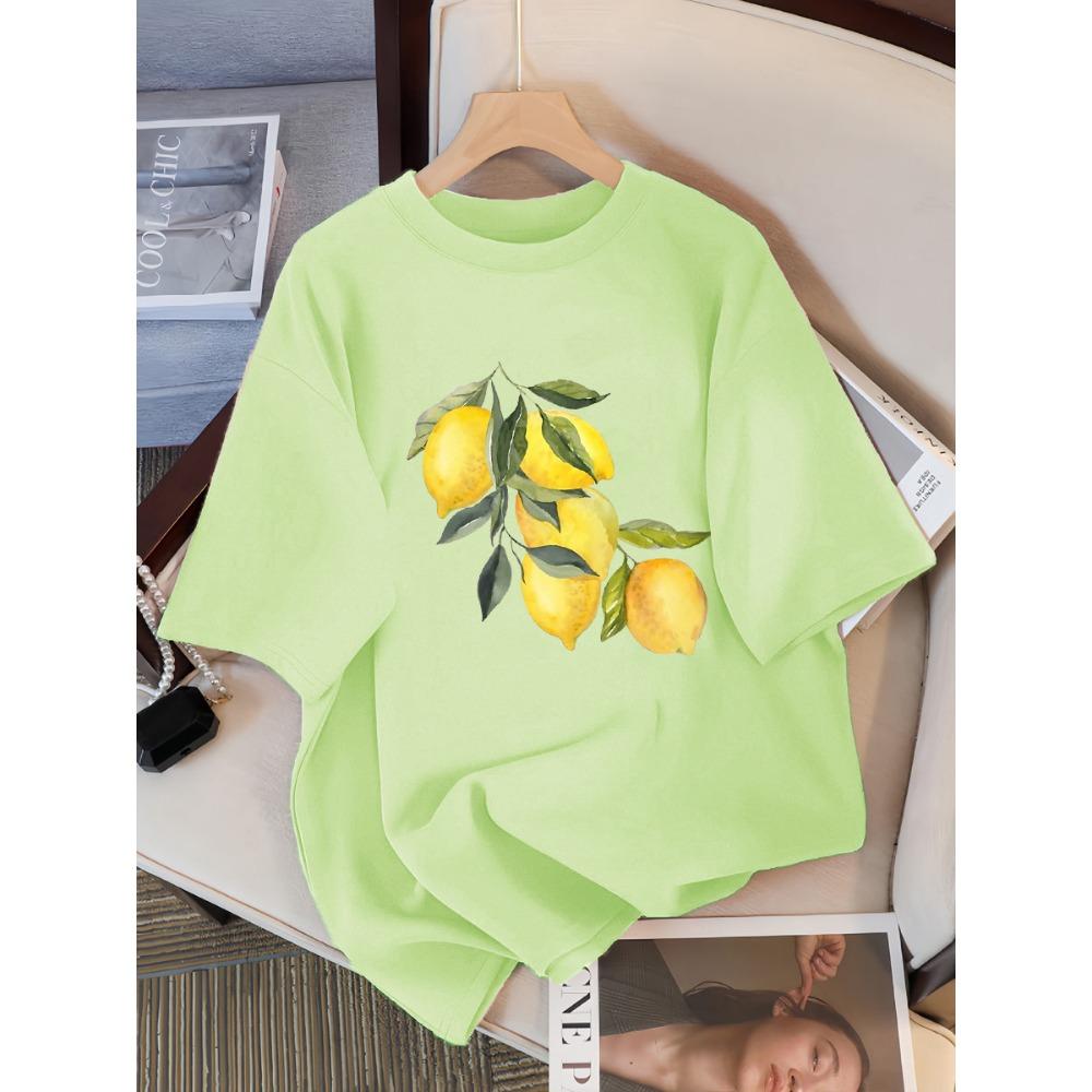 

Летние креативные женские повседневные мягкие топы с лимонным узором, модные крутые футболки, хлопковая уличная одежда с коротким рукавом для женщин XL