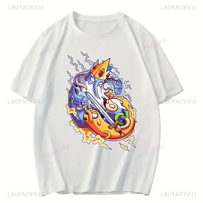 Fashionable Cotton T Shirt Adventure Time Cartoon Printing Shirt for Men Summer Street Wear New Trend Casual Unisex Clothes Tops