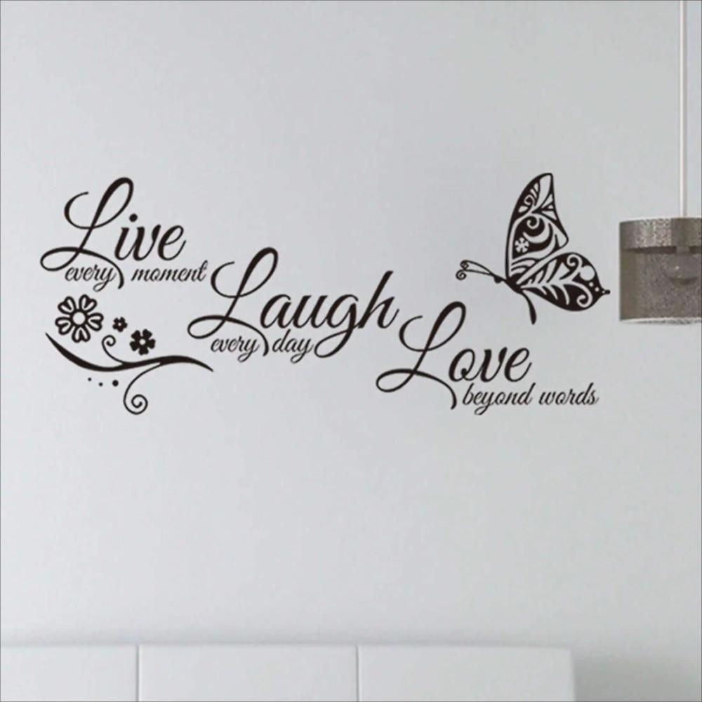 Live Laugh Love Butterfly Flower Wall Art Sticker Modern Wall Decals Quotes Vinyls Stickers Wall Stickers Home Decor Living Room