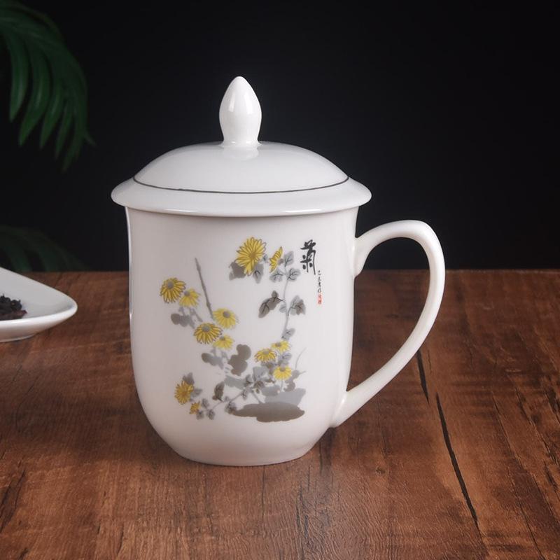 Meilan Bambus Chrysantheme Keramische Teetasse Große Kapazität Haushalt Wasserbecher Büro Deckel Konferenzbecher Gastfreundschaftsbecher Geschenkbecher