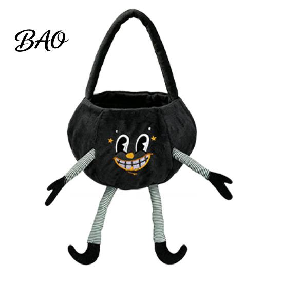 Kids Halloween Role Play Accessories Pumpkin Candy Basket with Handle, Soft Plush Trick or Treat Bag for Kids, Personalized Pails Portable Holiday